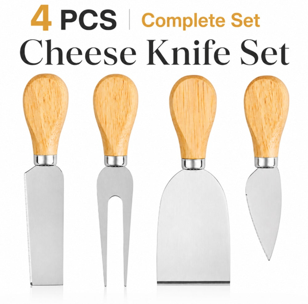 4-Piece Stainless Steel Cheese Knife Set with Wooden Handles | TIKA