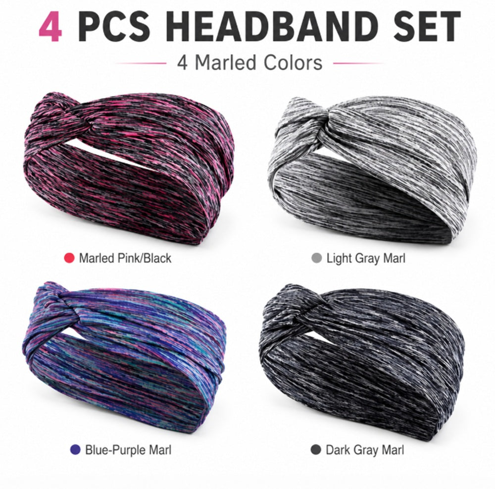 4-Pack Women's Elastic Turban Sports Headbands | TIKA