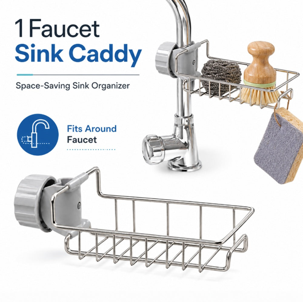 Kitchen Sink Faucet Rack with Sponge & Soap Holder | TIKA