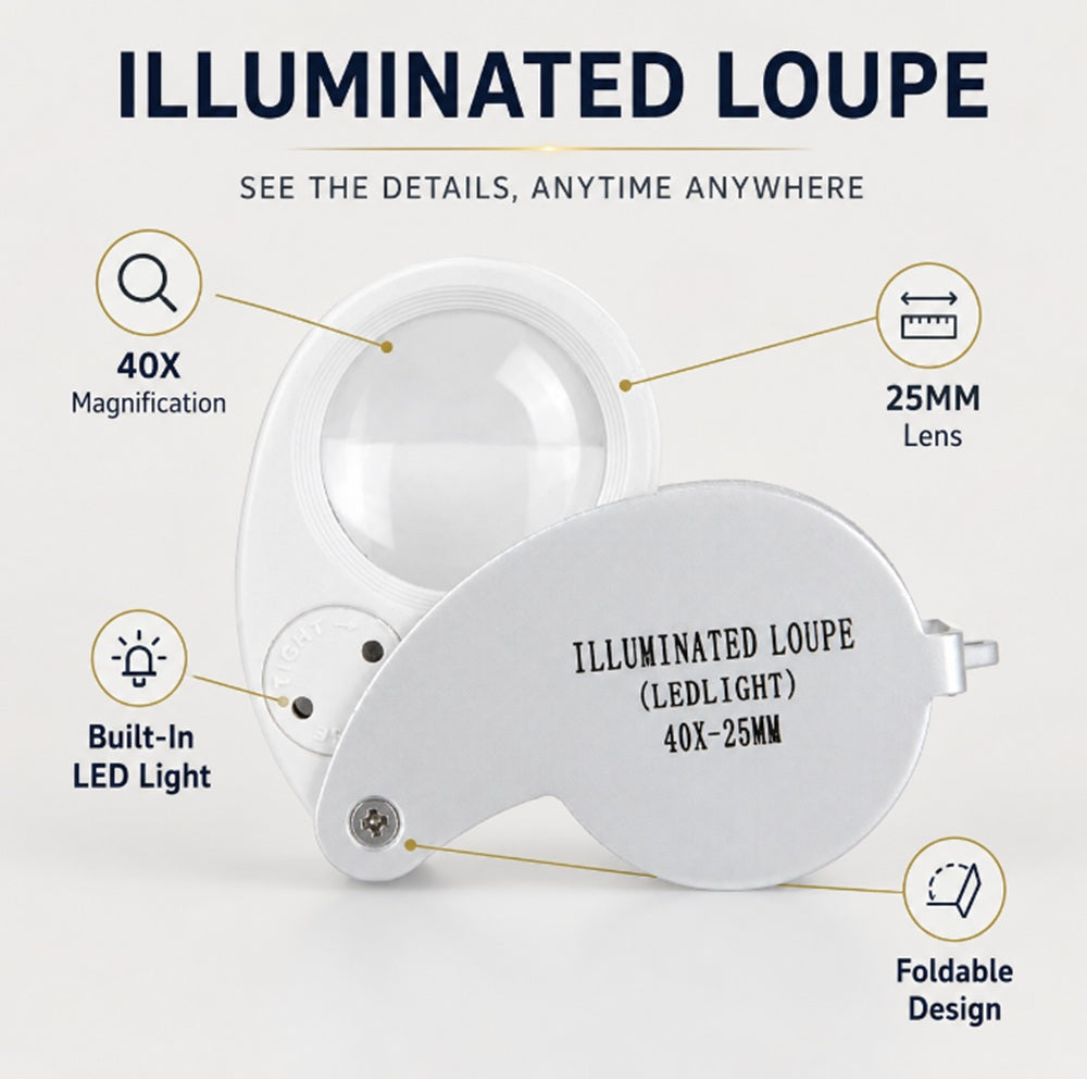 40X 25mm LED Pocket Jeweler’s Loupe | TIKA