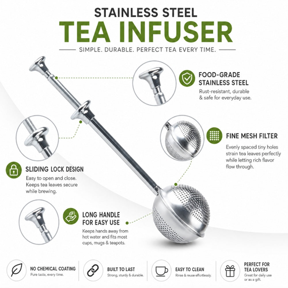 Long-Handle Stainless Steel Tea Ball Infuser for Loose-Leaf Tea | TIKA