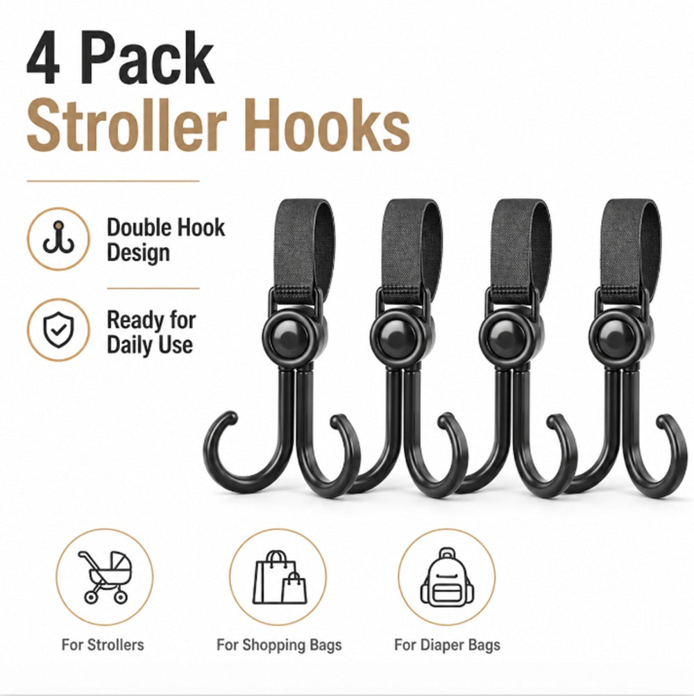 4-Pack Rotating Double Stroller Hooks | TIKA
