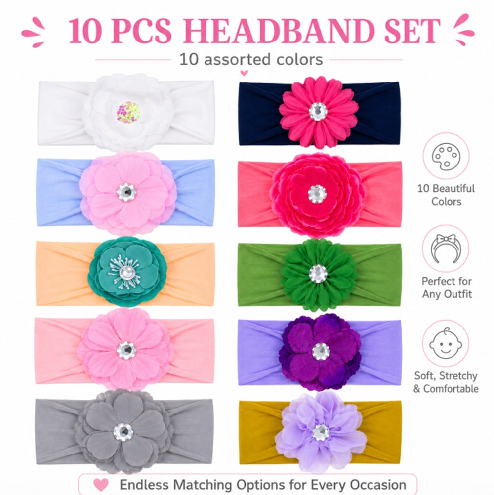 10-Pack Baby Girl Lace Bow & Flower Headbands | TIKA