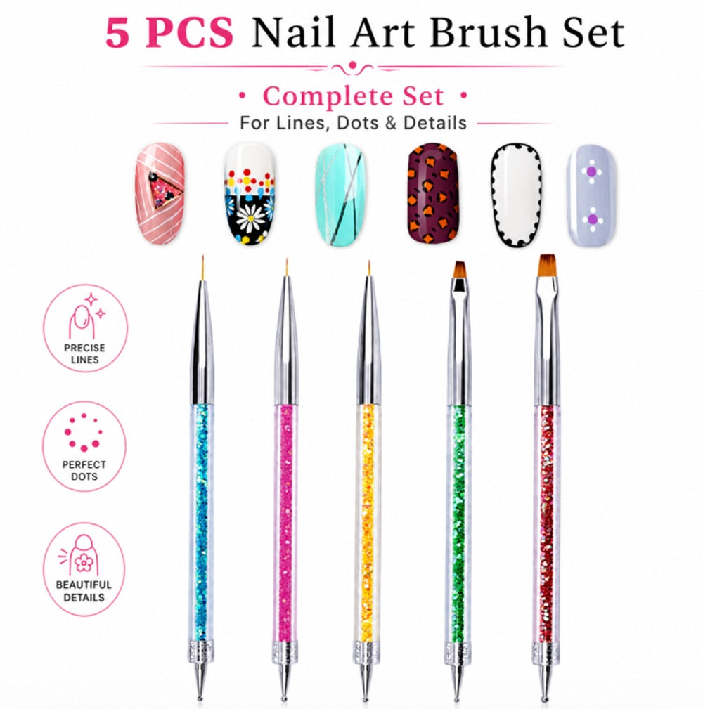 5-Piece Double-Ended Nail Art Dotting & Brush Set | TIKA