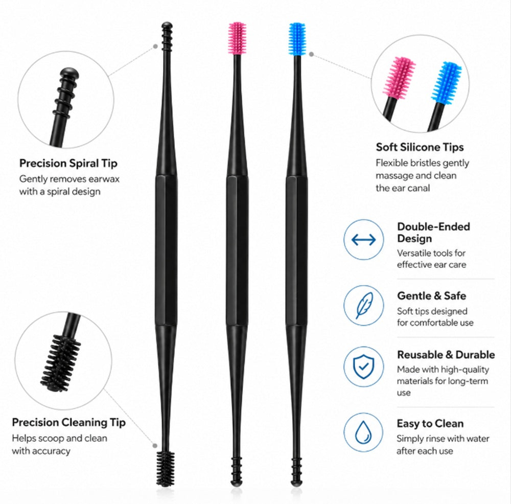 3-Piece Soft Silicone Spiral Ear Cleaner Set | TIKA