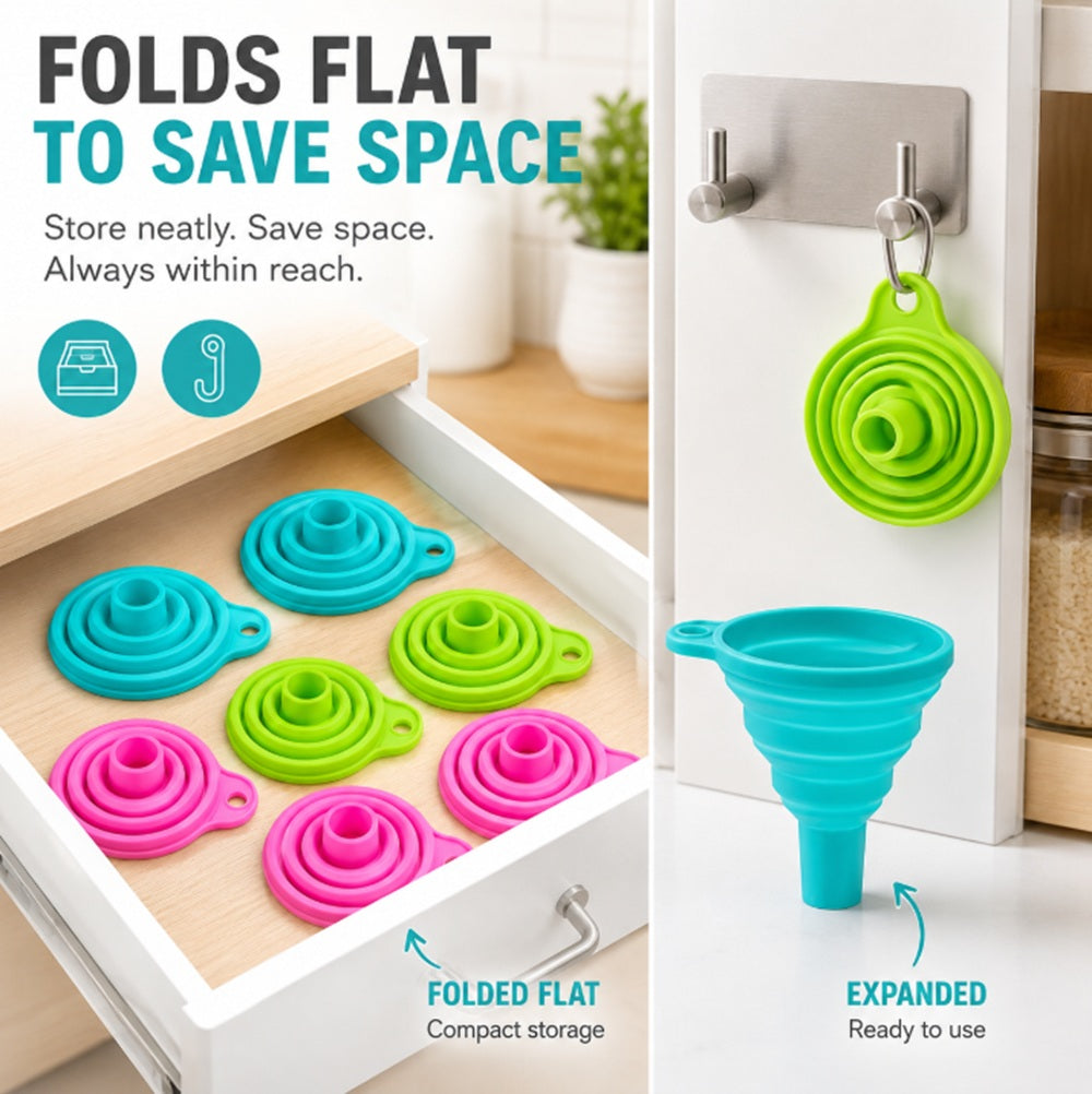 6-Piece Collapsible Silicone Kitchen Funnel Set for Liquid Transfer | TIKA