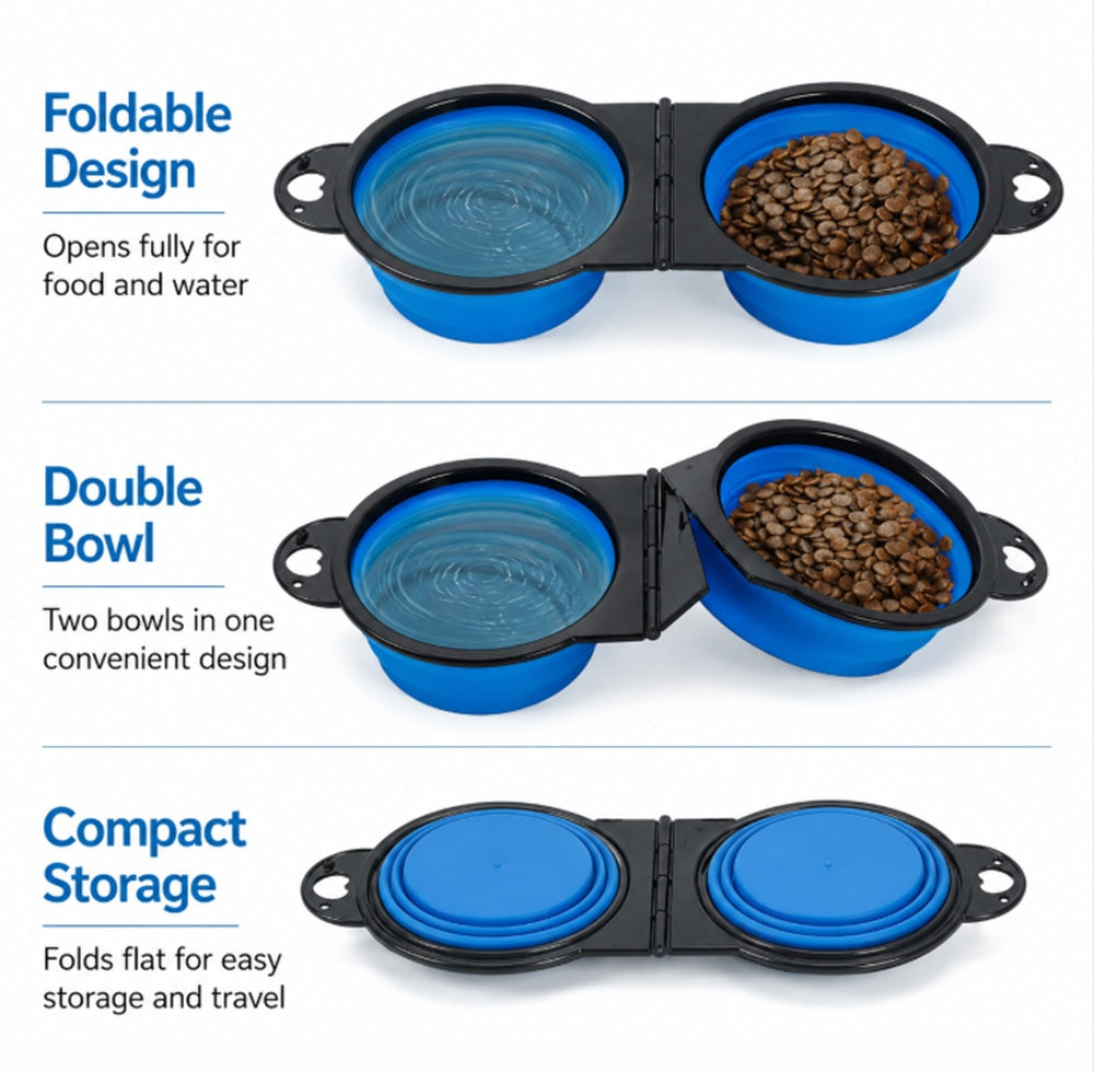 2-in-1 Collapsible Silicone Dog Food & Water Bowl Set | TIKA