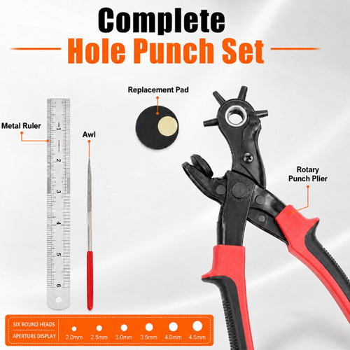 10-Inch Rotary Leather Hole Punch Pliers, 6 Sizes | TIKA