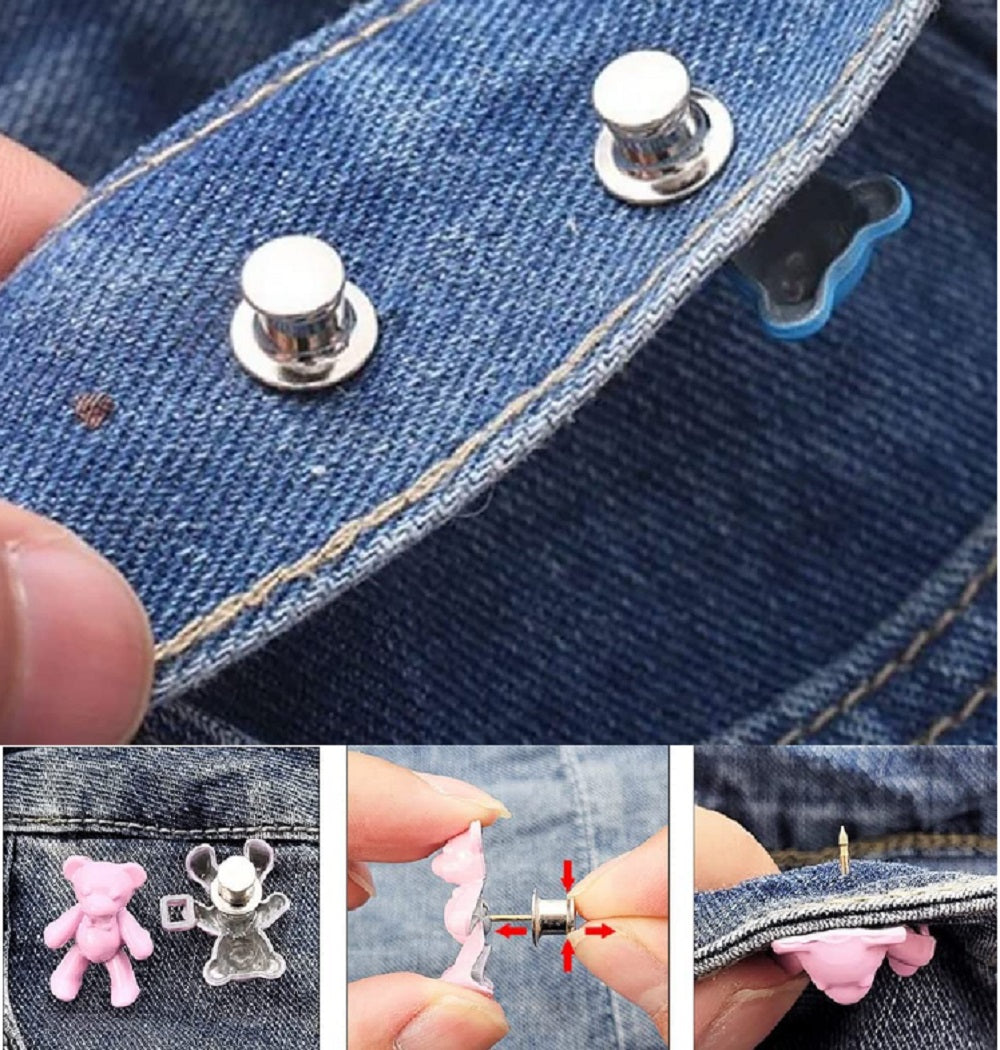 10-Set Bear Design No-Sew Adjustable Jean Buttons | TIKA