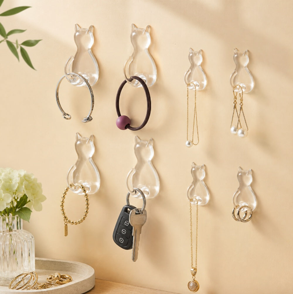 8-Pack Cat-Shaped Adhesive Wall Hooks | TIKA