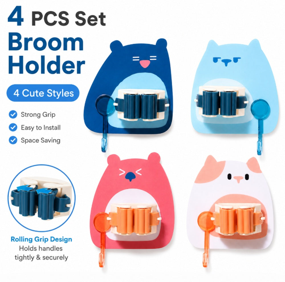 4-Pack Self-Adhesive Mop & Broom Holders with Hooks | TIKA
