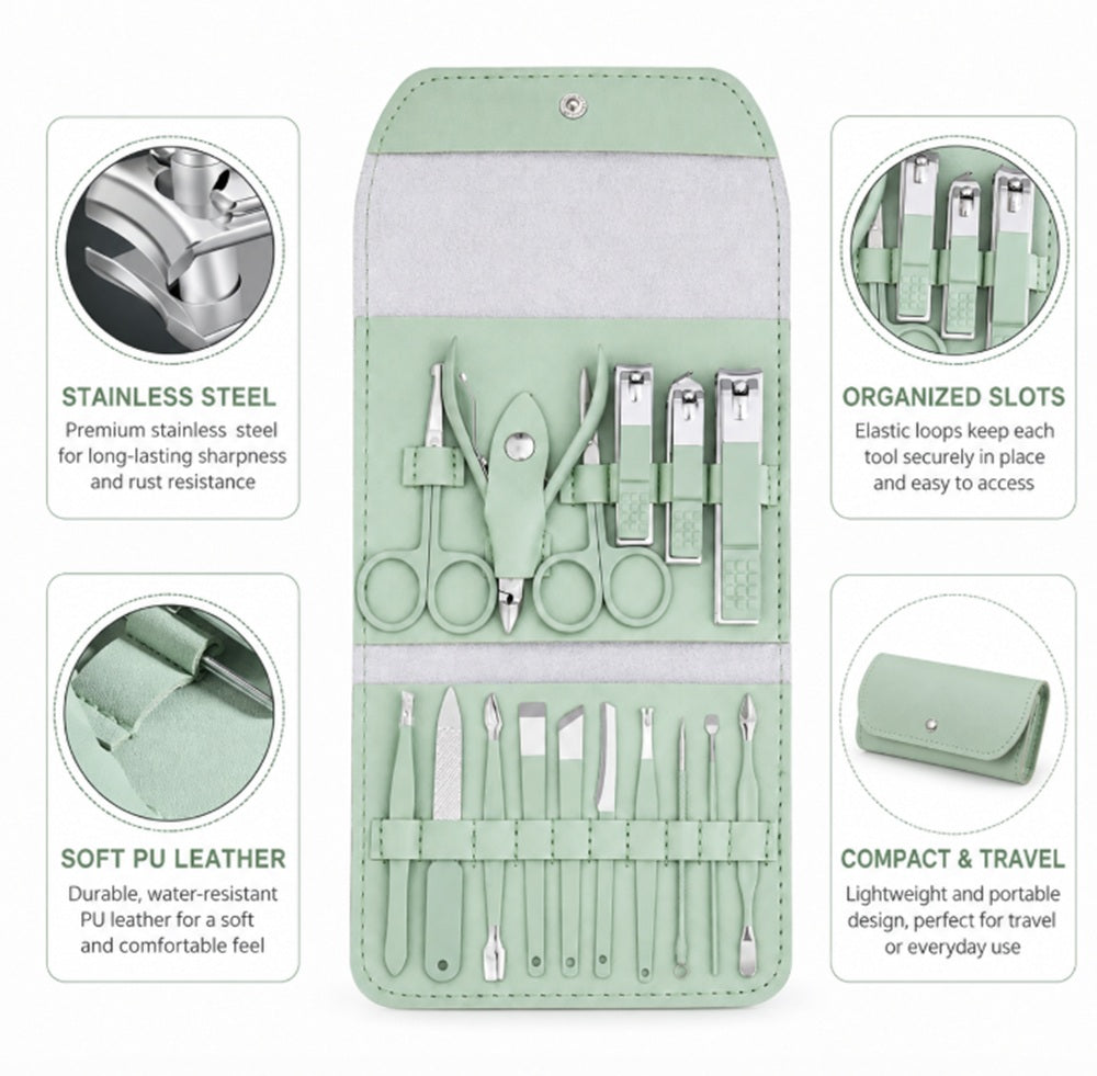 16-Piece Stainless Steel Manicure Kit with Case | TIKA