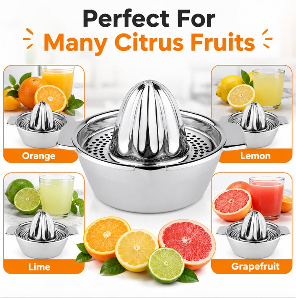 Stainless Steel Manual Citrus Juicer with Bowl & Strainer | TIKA