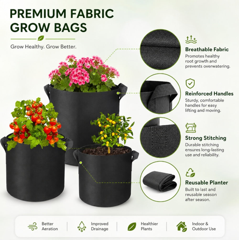 5-Pack 5-Gallon Fabric Grow Bags with Handles | TIKA