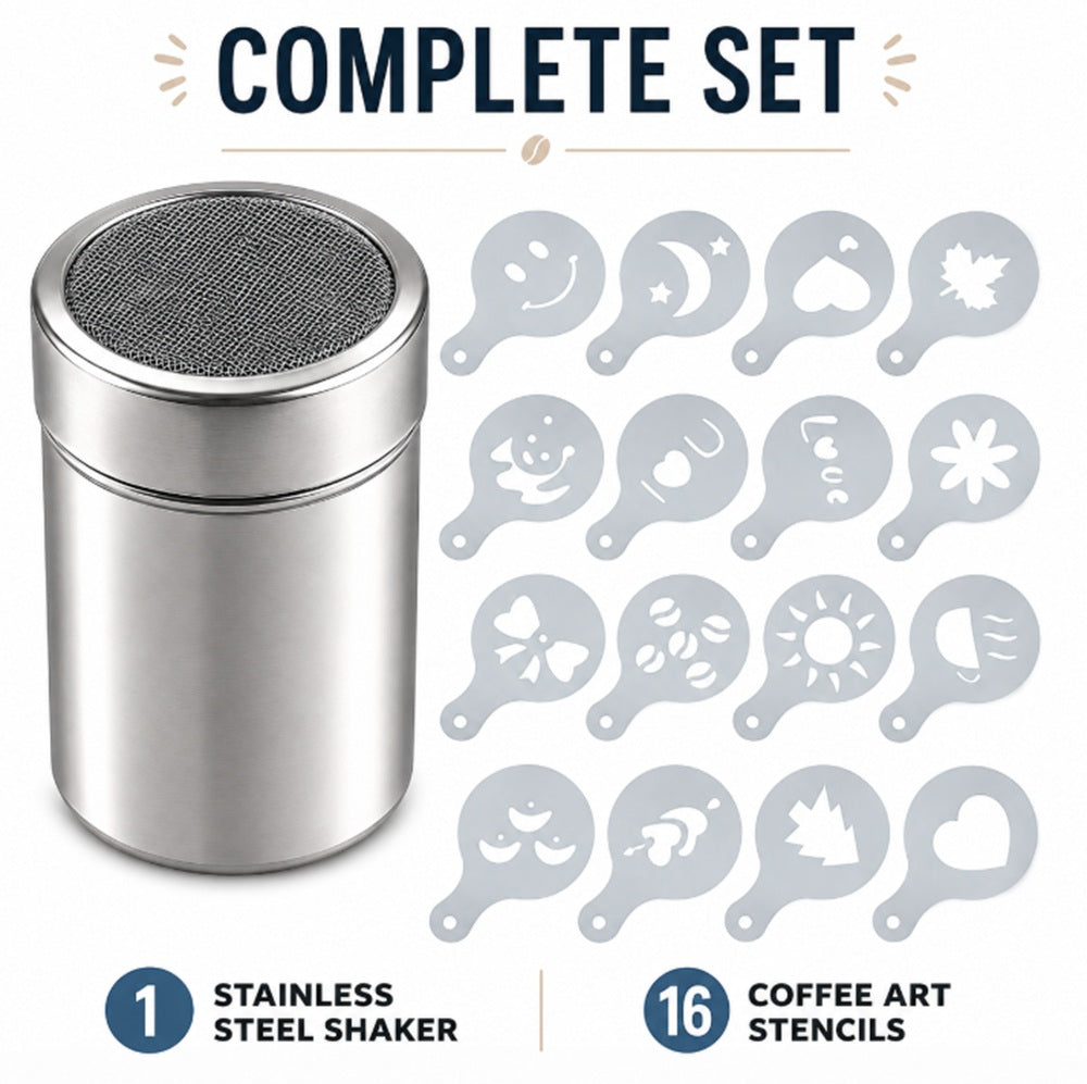 16 Coffee Stencils with Powder Shakers | TIKA