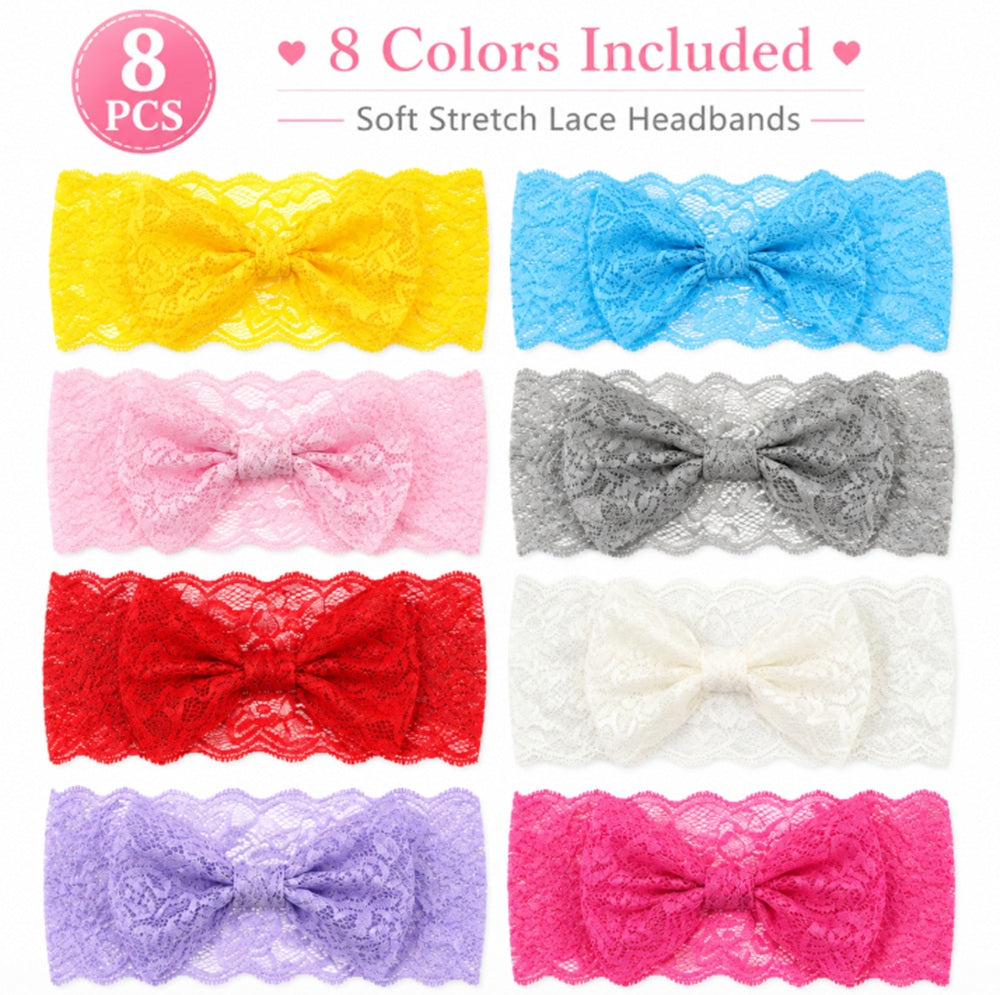 8-Piece Baby Girl Lace, Bow & Flower Headband Set | TIKA
