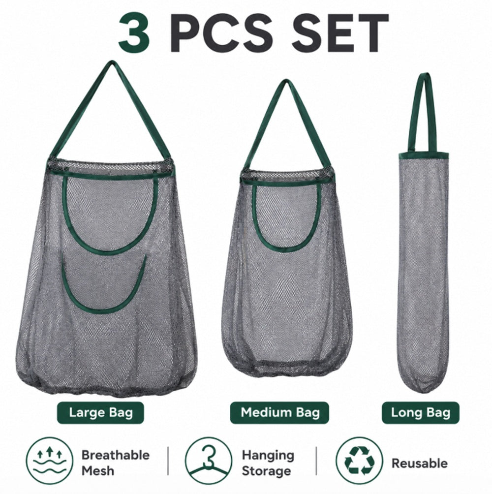 3-Pack Reusable Hanging Mesh Produce Bags | TIKA