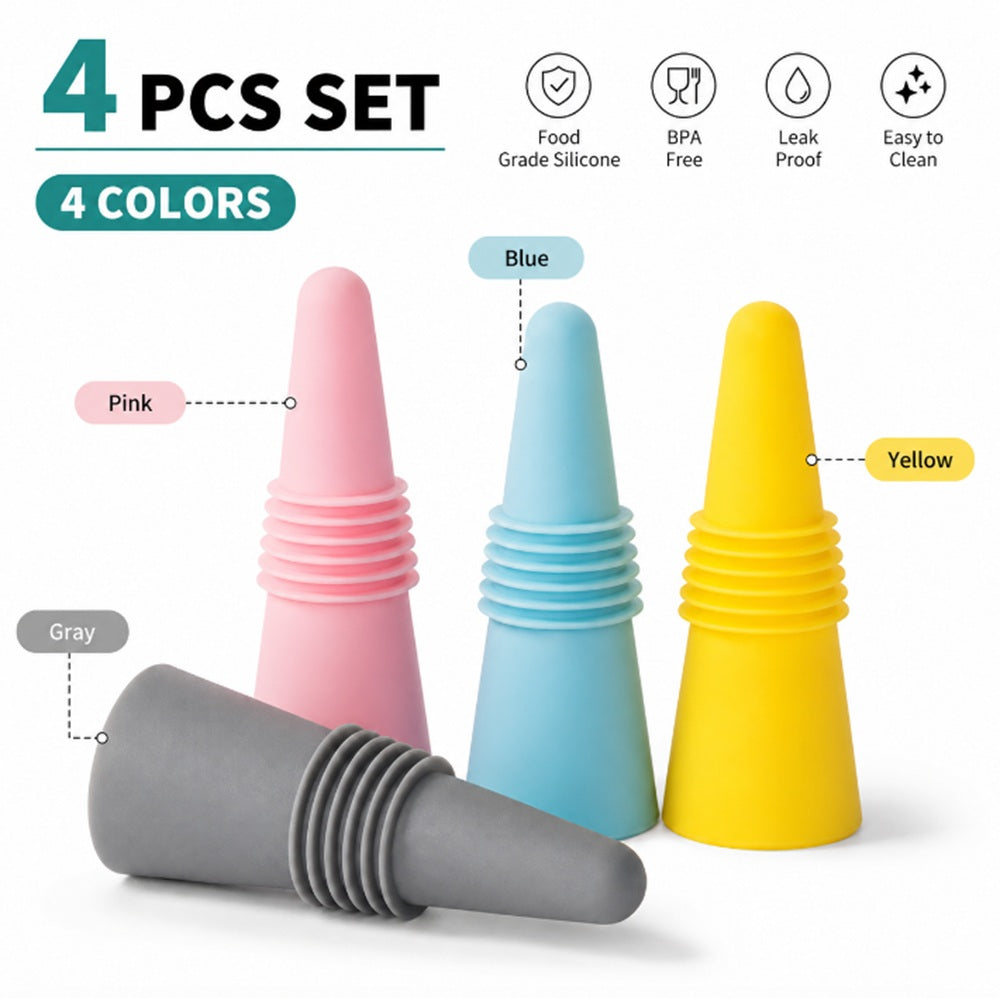 4-Pack Reusable Silicone Bottle Stoppers | TIKA