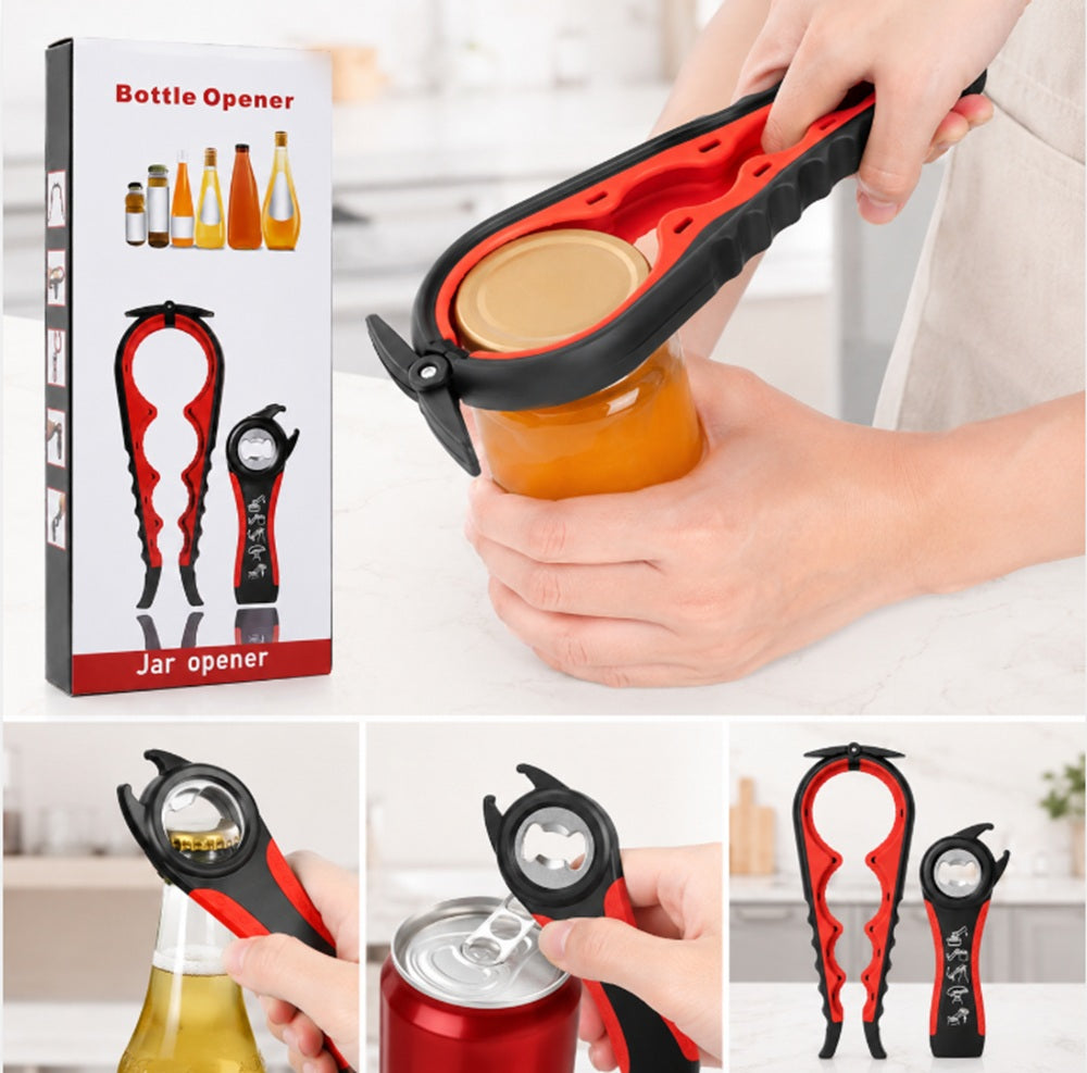 Jar & Bottle Opener Set, 2 Piece: 5-in-1 Tool & 4-Size Lid Gripper – TIKA