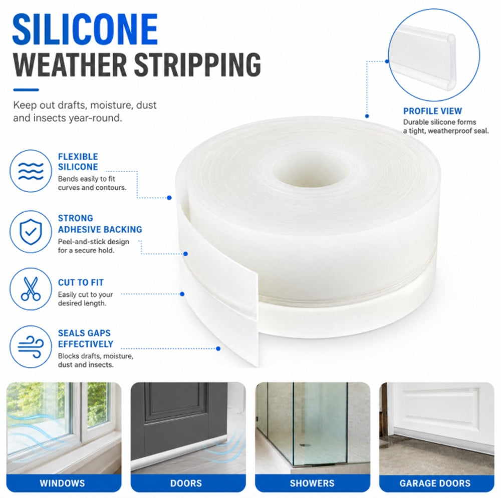 5m Silicone Door & Window Weather Seal Strip | TIKA