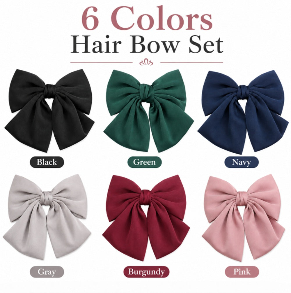 6-Pack Large Satin Bow Hair Clips | TIKA
