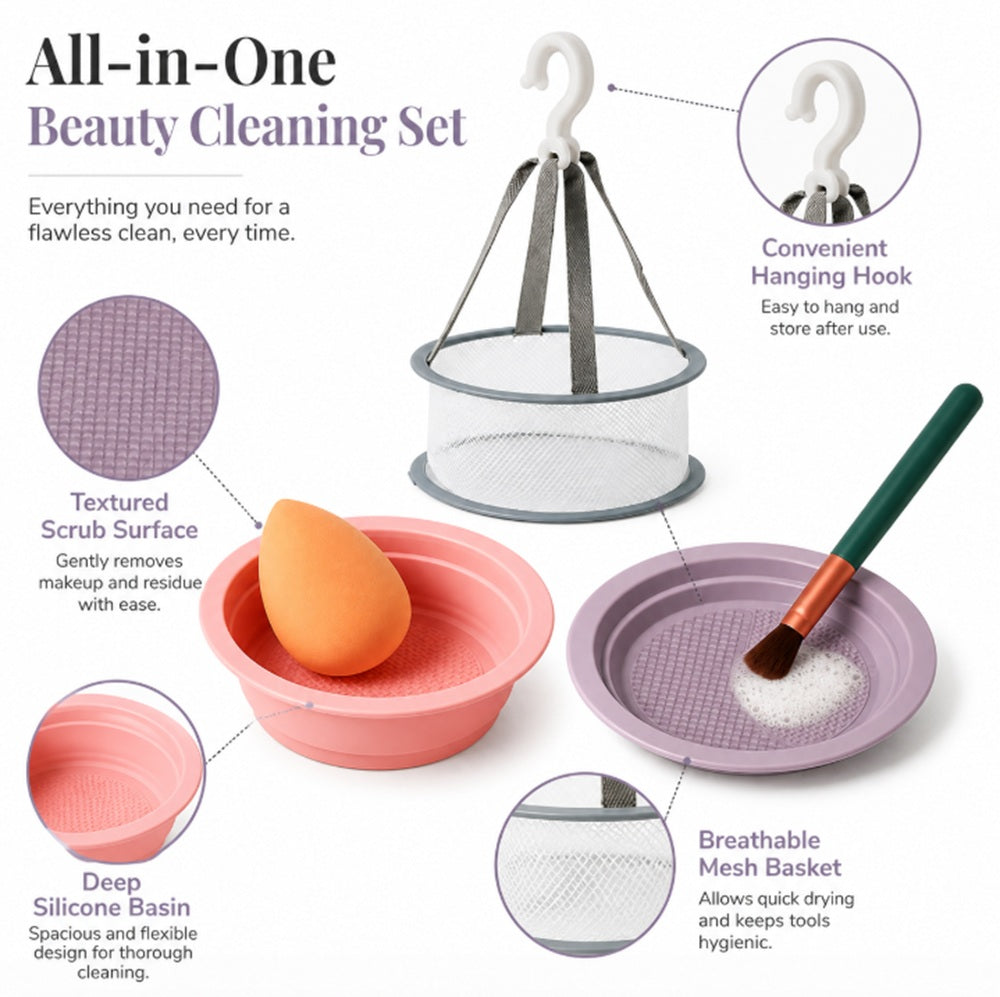 2-Pack Foldable Silicone Makeup Brush Cleaner Bowls | TIKA