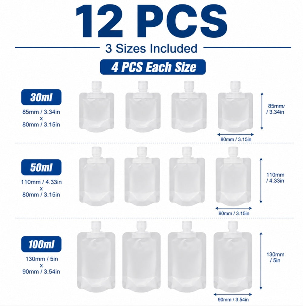 12-Pack Clear Clamshell Travel Makeup Pouches | TIKA
