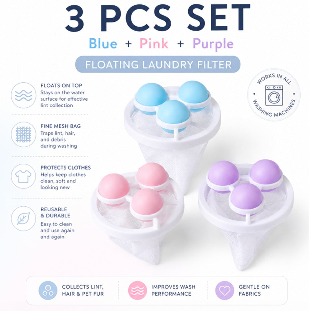 3-Pack Floating Mesh Laundry Lint Catcher Bags | TIKA