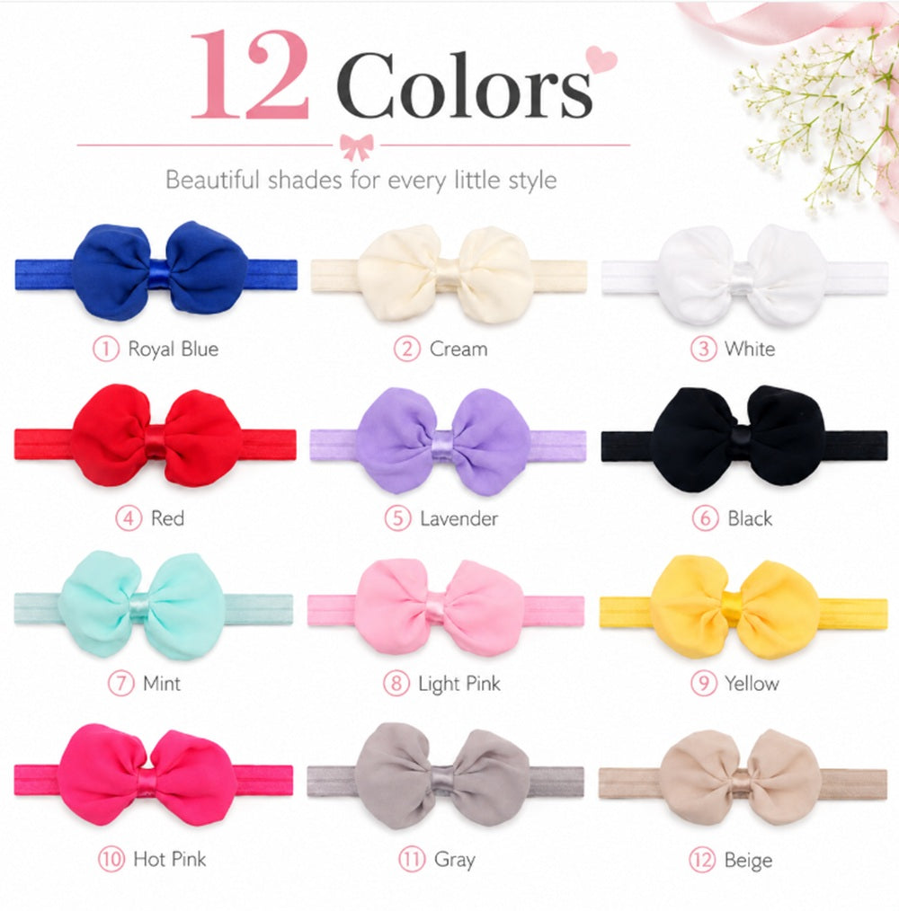 12-Pack Baby Girl Chiffon Flower & Bow Headbands | TIKA