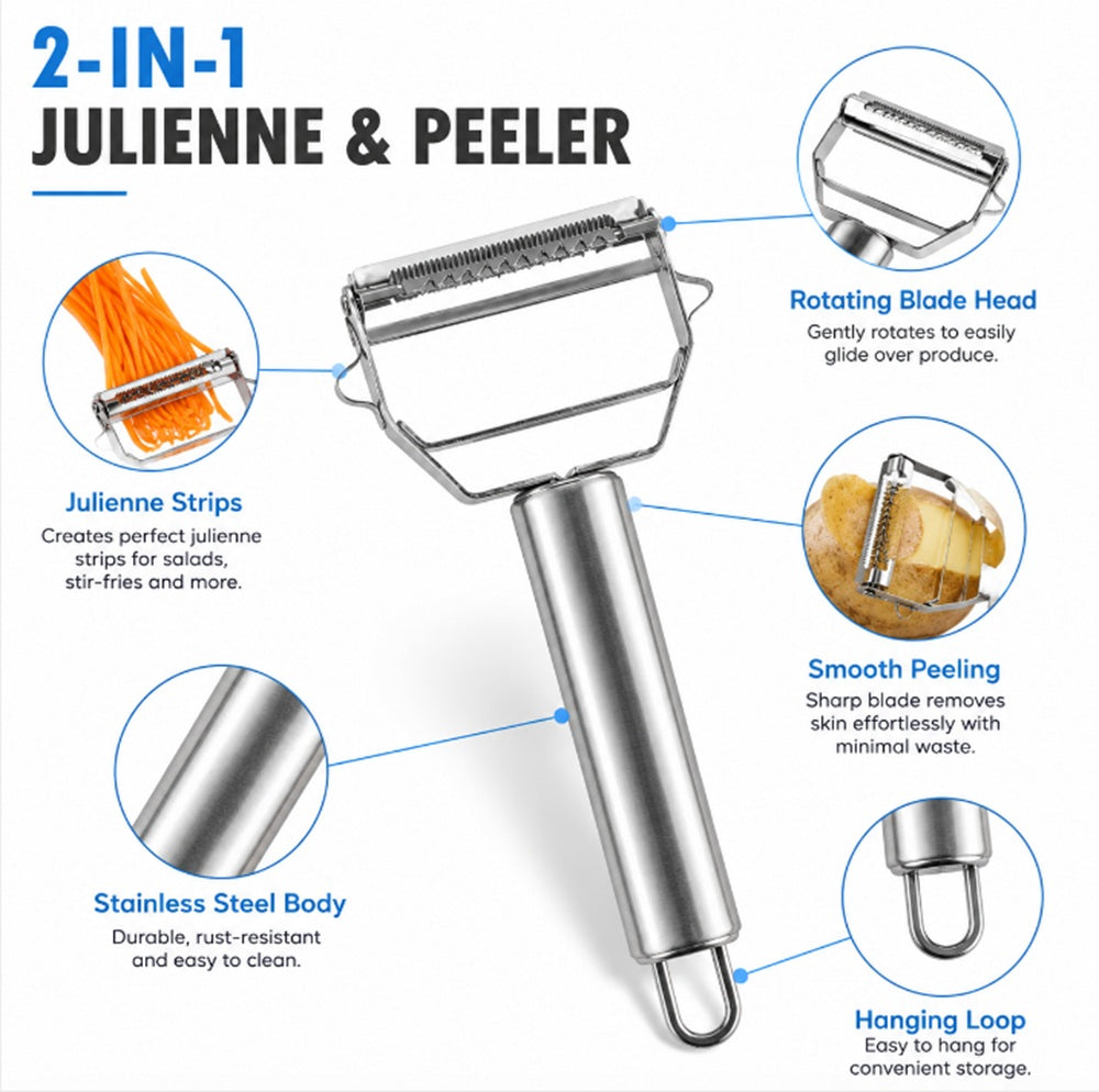 Stainless Steel Dual-Blade Peeler & Julienne Slicer – TIKA
