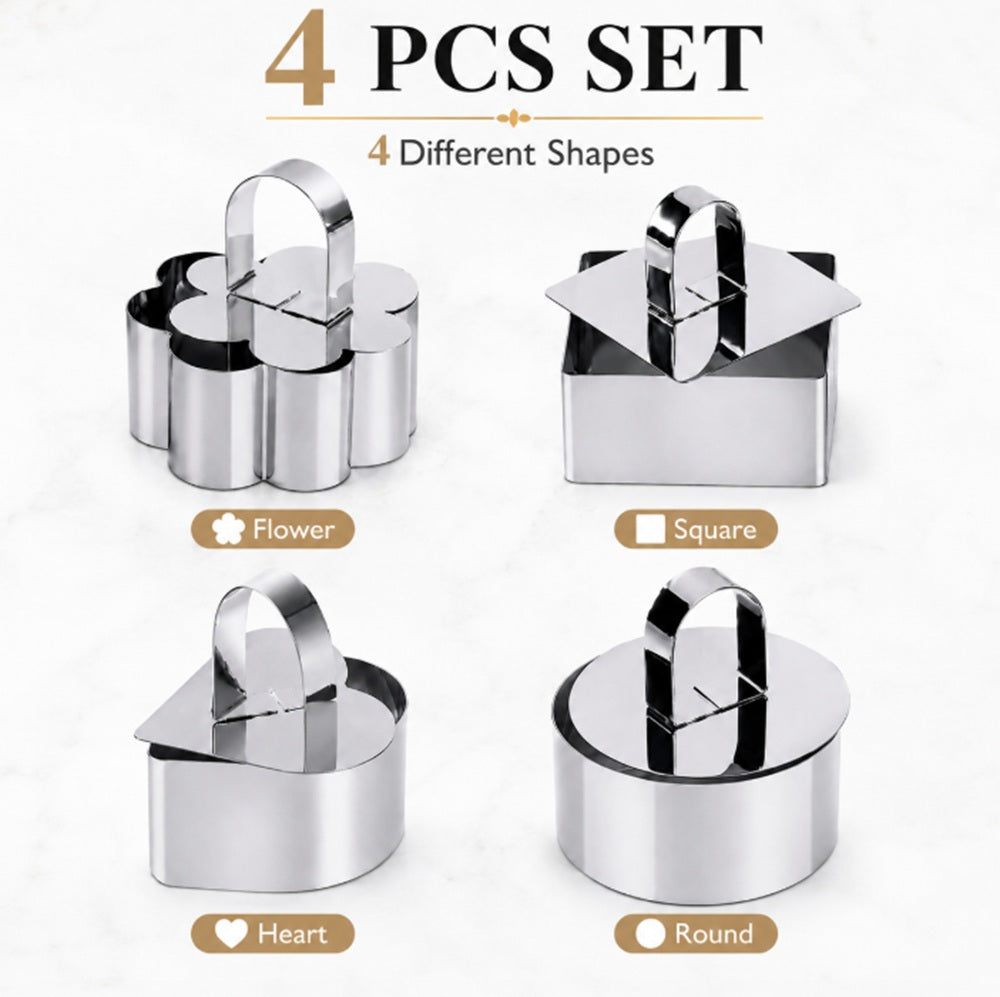 4-Pack Stainless Steel Mousse Ring Molds with Pusher | TIKA