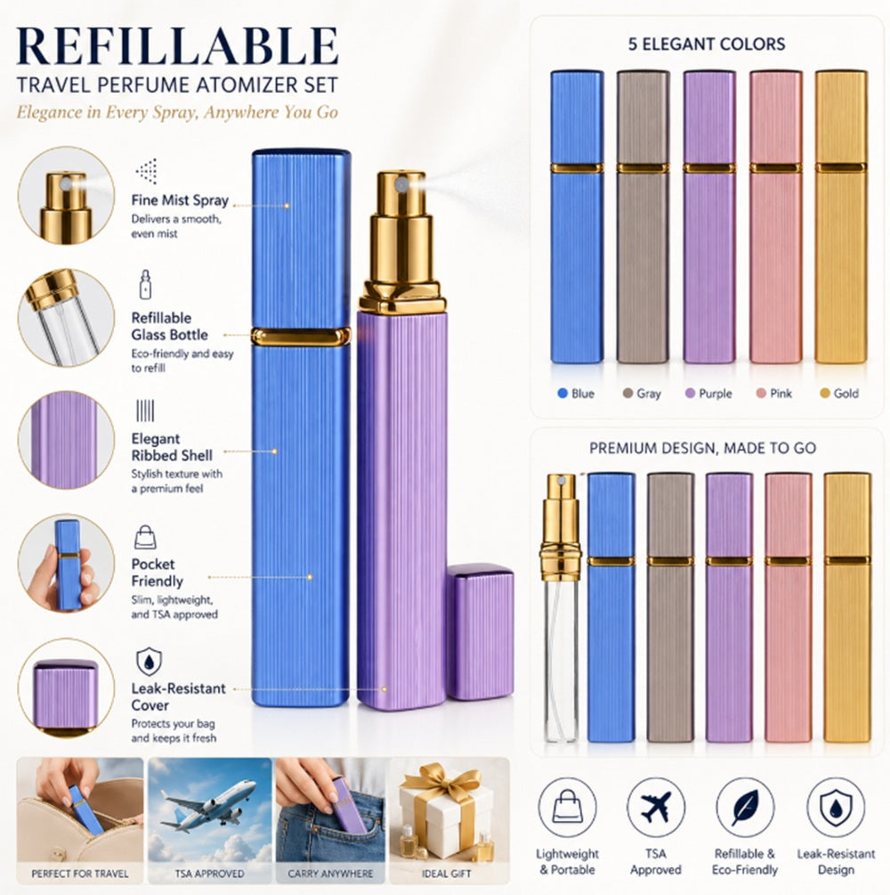 5-Pack 12ml Refillable Travel Perfume Atomizers | TIKA