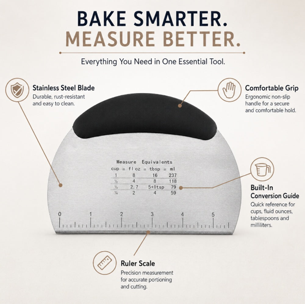 Stainless Steel Dough Cutter & Bench Scraper with Handle – TIKA