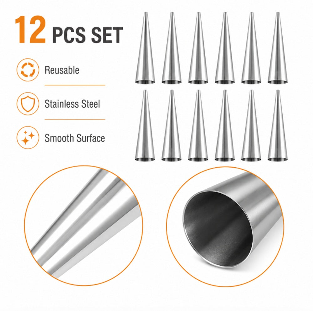 12-Piece Stainless Steel Cream Horn and Cannoli Mold Set | TIKA