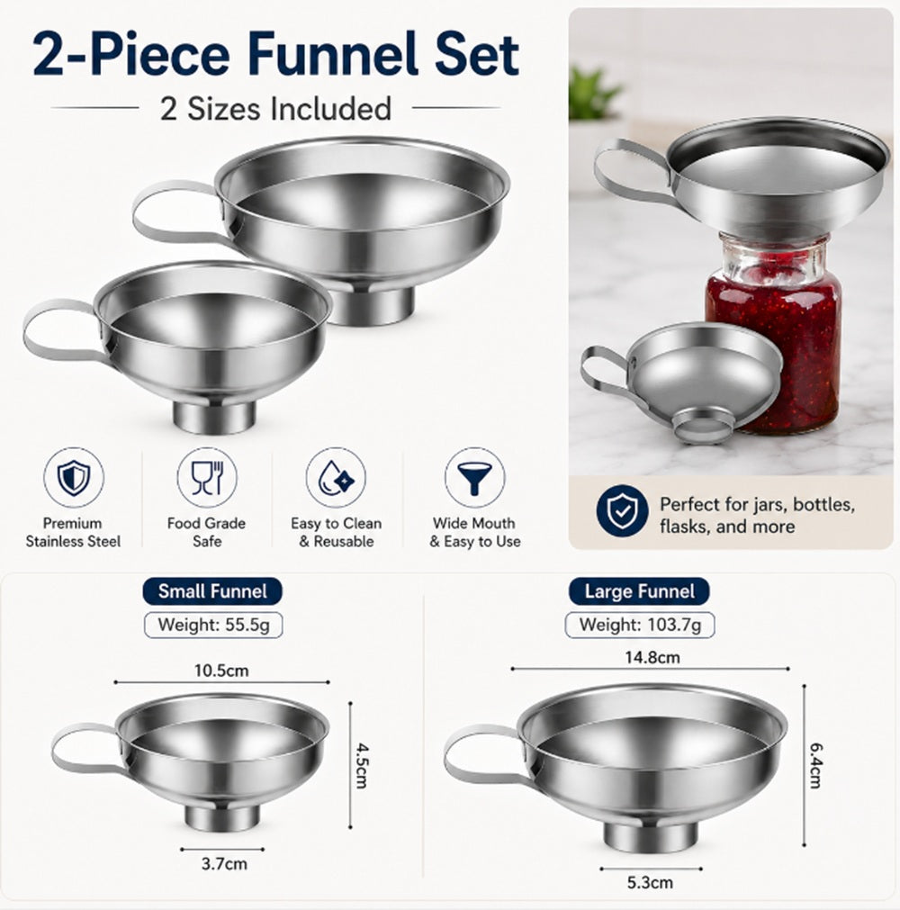 2-Piece Stainless Steel Canning Funnel Set for Wide-Mouth Mason Jars | TIKA