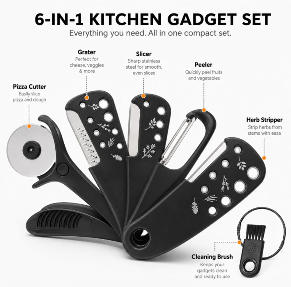 6-Piece Kitchen Gadget Set with Peeler, Grater & Bottle Opener | TIKA