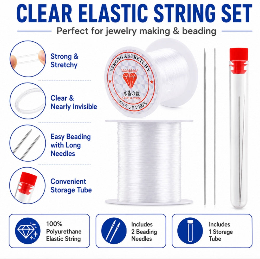 0.8mm Elastic Beading Cord Set with 2 Needles | TIKA
