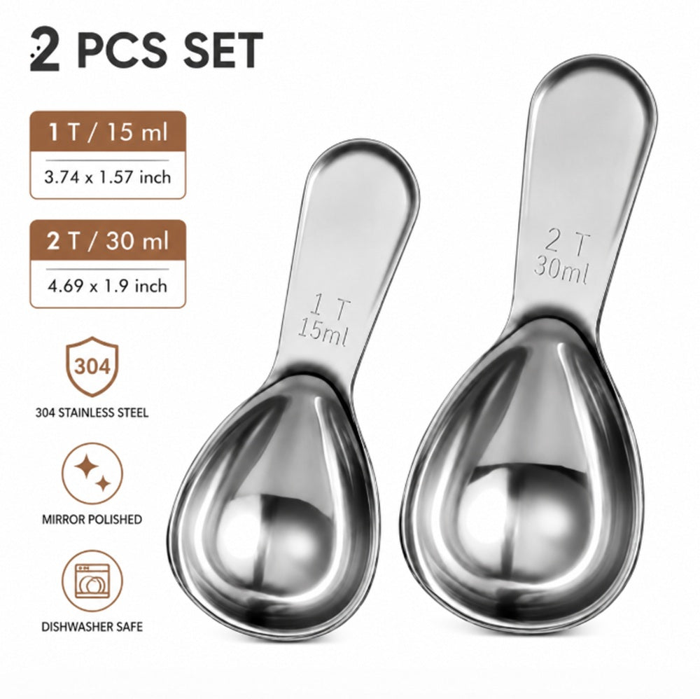 2-Piece Stainless Steel Coffee Scoop Set, 15ml & 30ml | TIKA