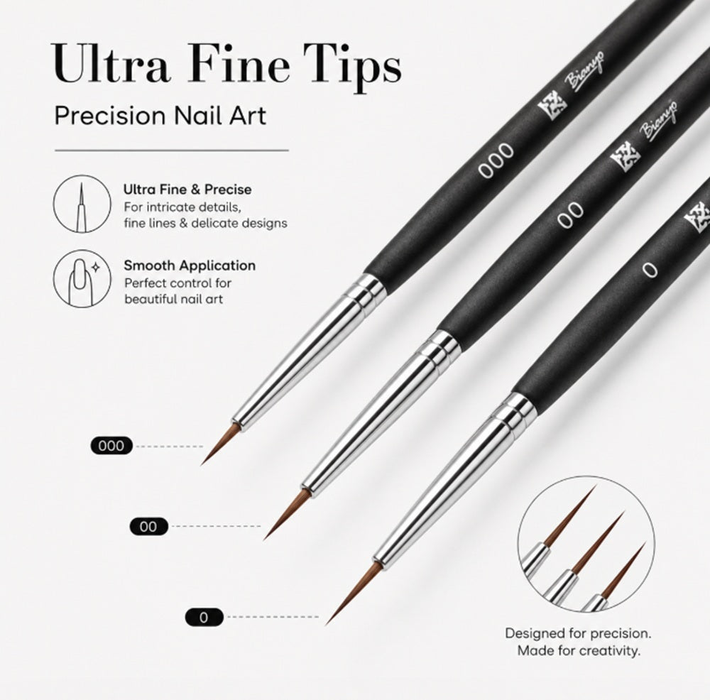 3-Piece Nail Art Dotting & Fine Liner Brush Set | TIKA