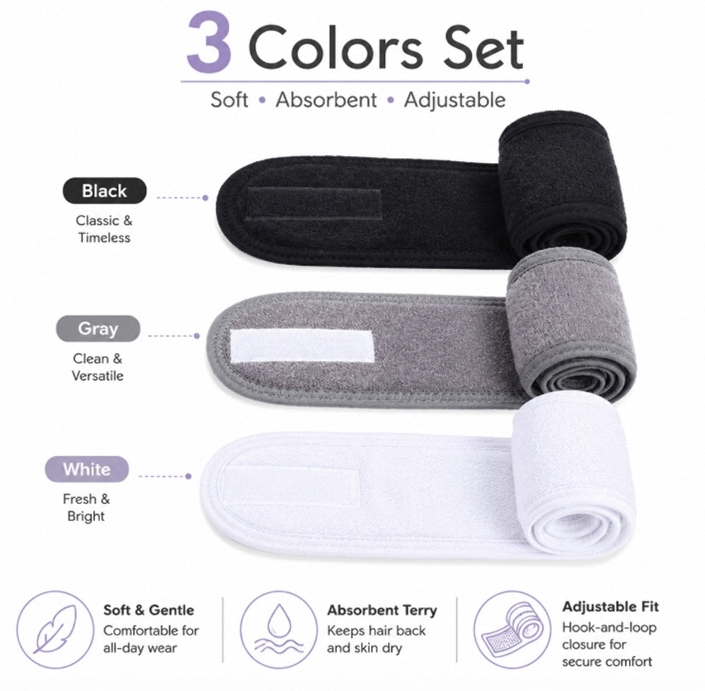 3-Pack Stretchable Spa Facial Headbands | TIKA