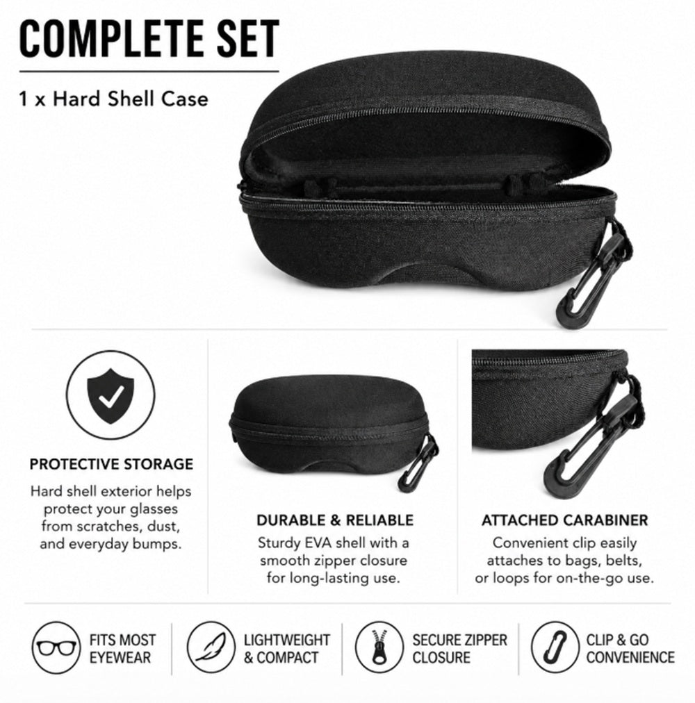 Black Zippered Hard Eyeglasses Case, 1-Pack | TIKA