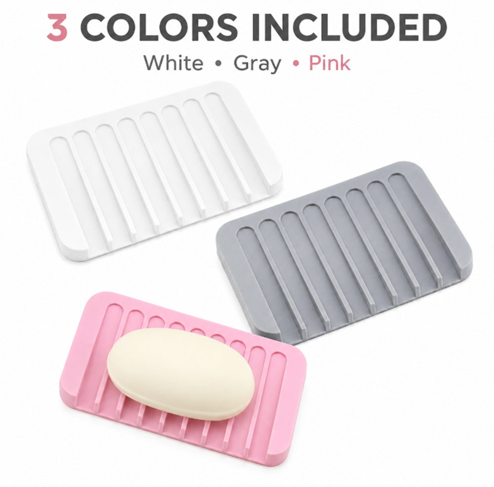 3-Pack Silicone Self-Draining Soap Dishes | TIKA
