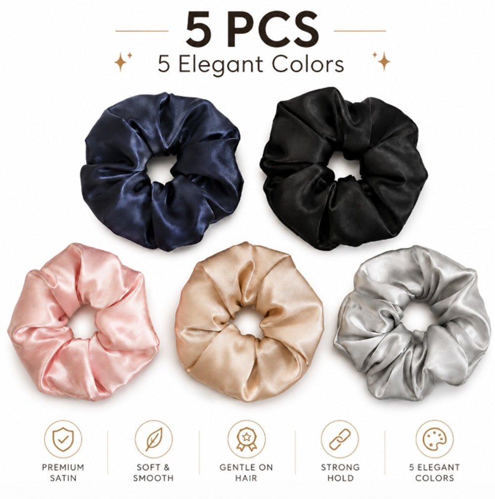 5-Pack Soft Satin Hair Scrunchies | TIKA