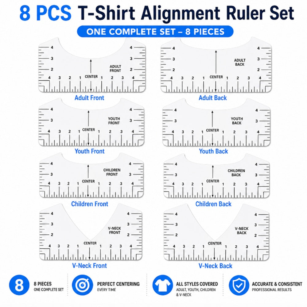 8-Piece T-Shirt Ruler Guide & Centering Tool Set | TIKA