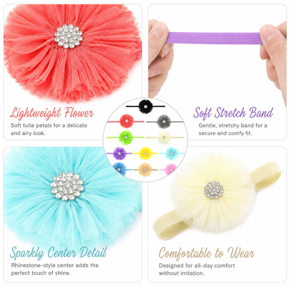 11-Pack Baby Girl Lace Bow & Flower Headbands | TIKA
