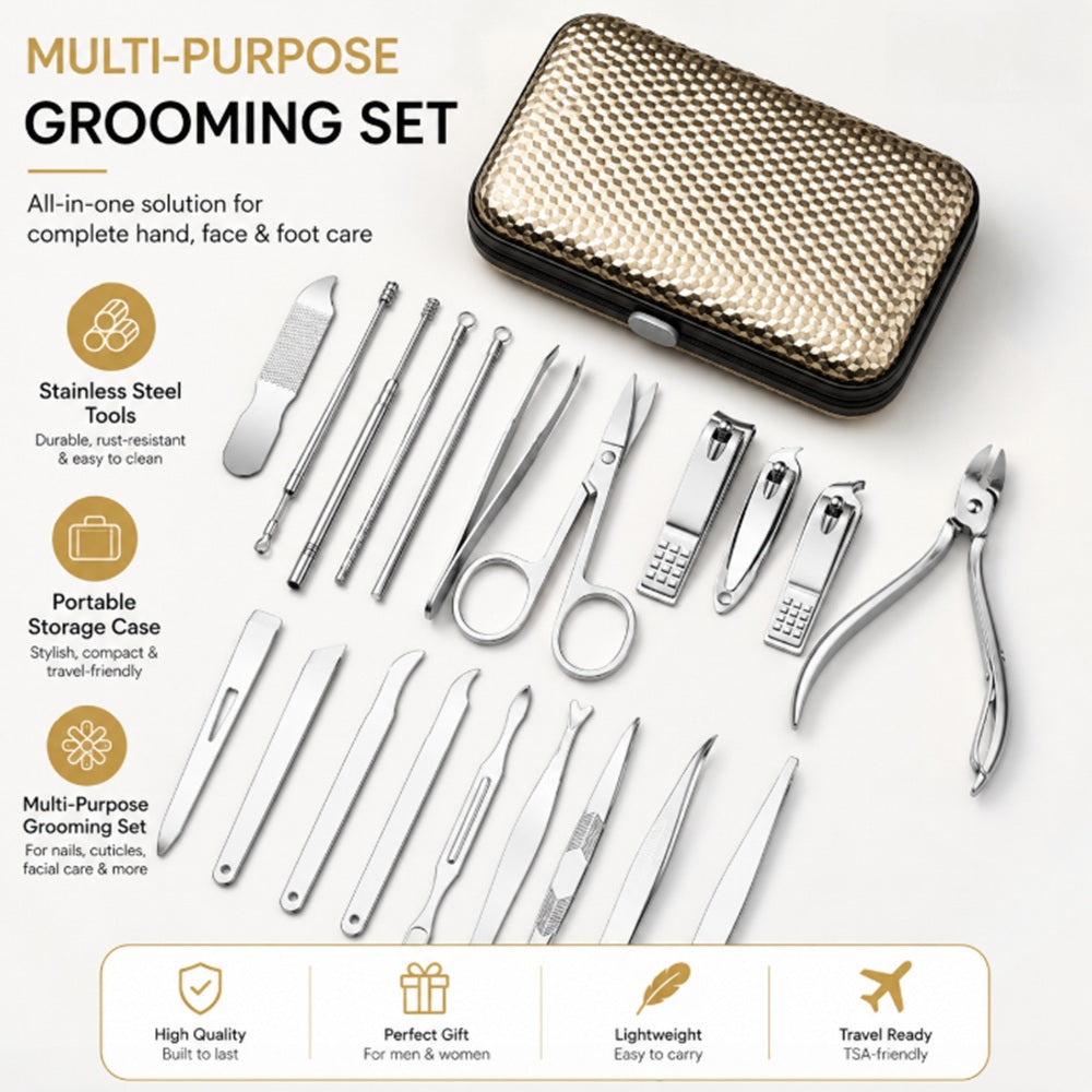 19-Piece Stainless Steel Nail Grooming Kit with Case | TIKA