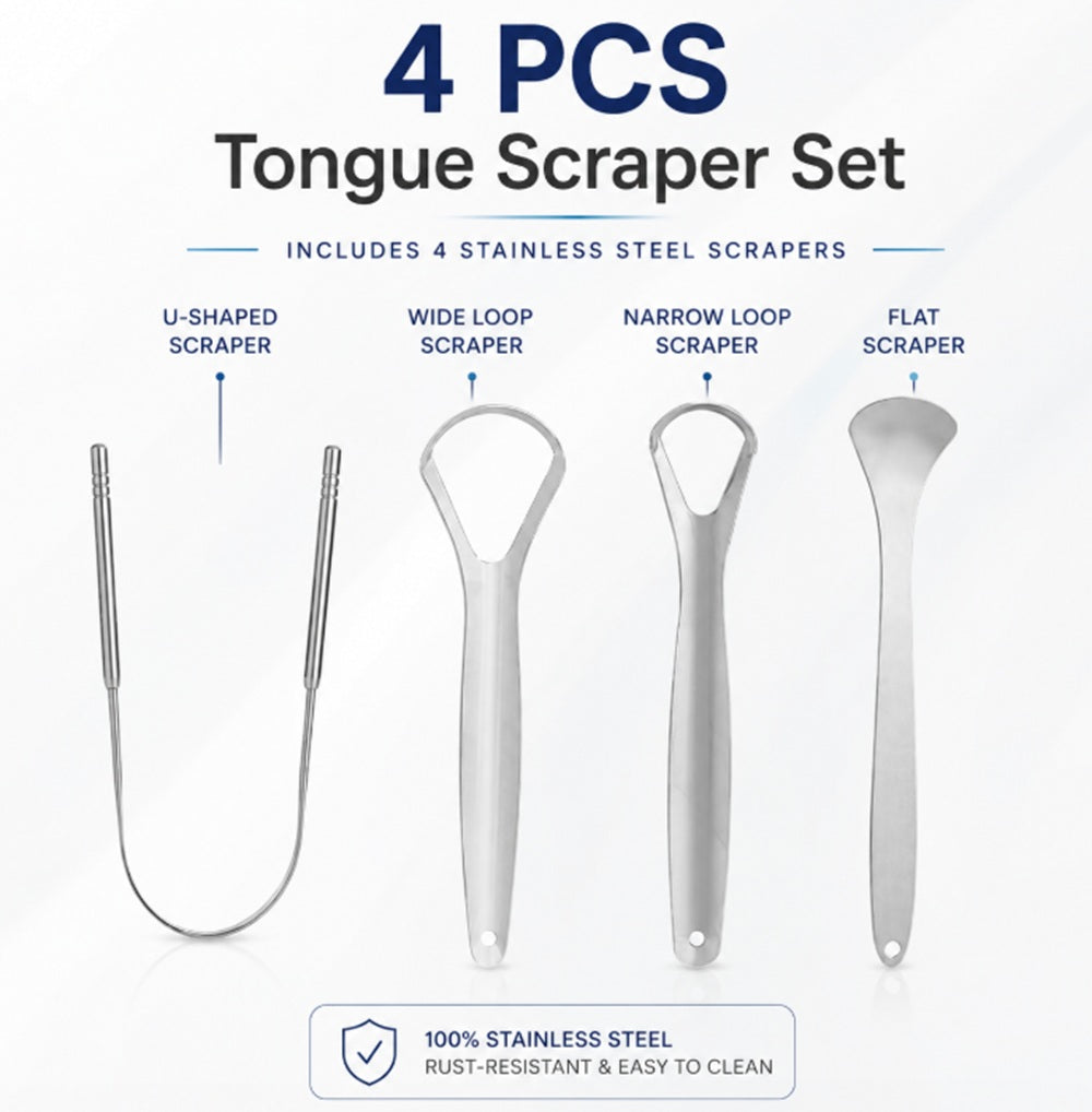 4-Pack Reusable Stainless Steel Tongue Scrapers | TIKA