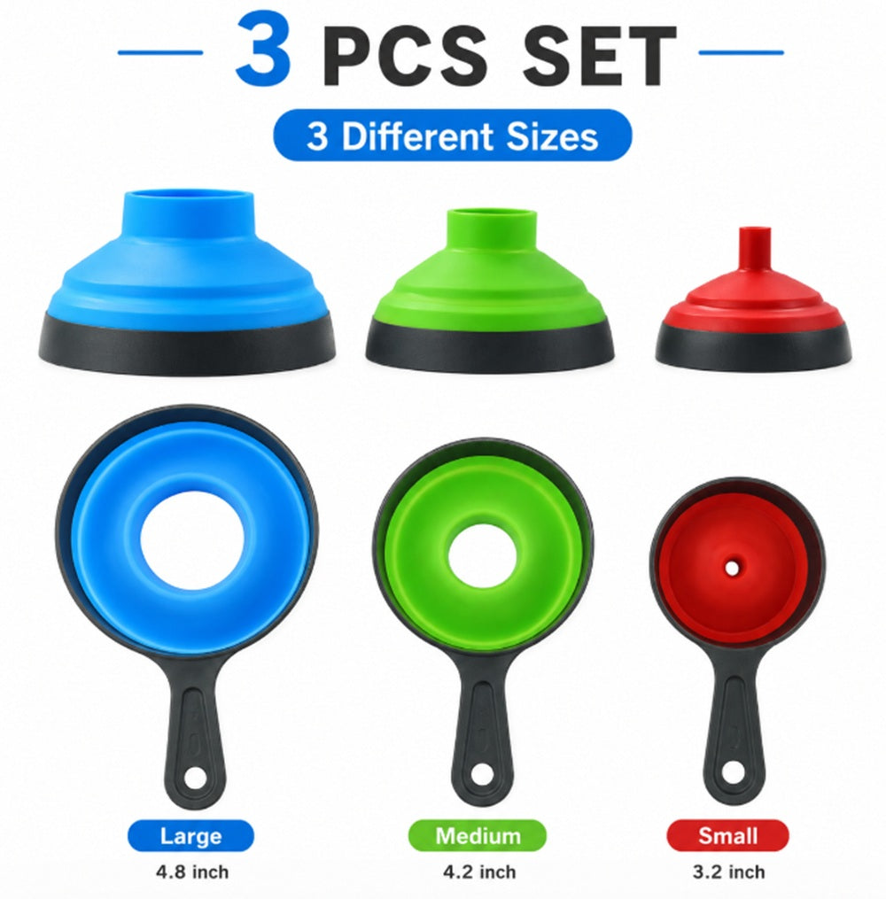 3-Piece Collapsible Wide-Mouth Silicone Funnel Set | TIKA