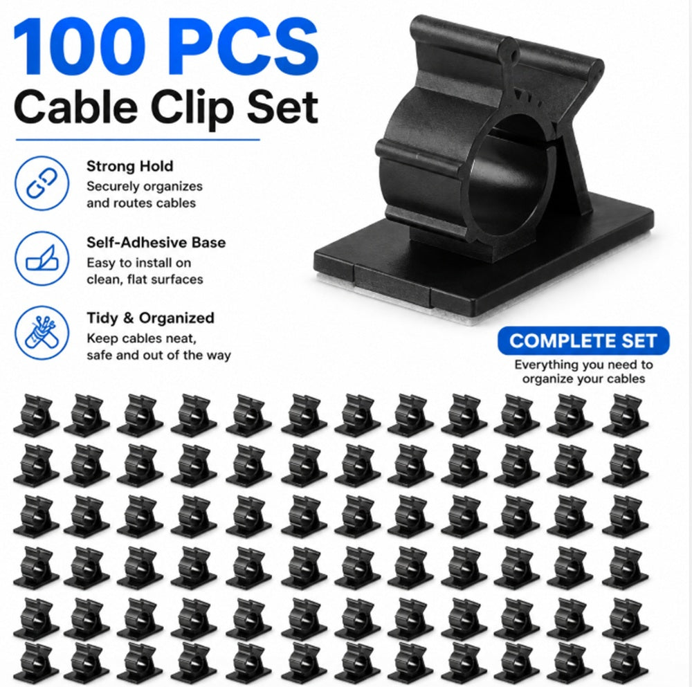 100-Pack Self-Adhesive Cable Organizer Clips | TIKA