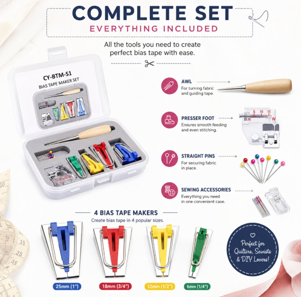 14-Piece Bias Tape Maker Kit with Binder Foot | TIKA